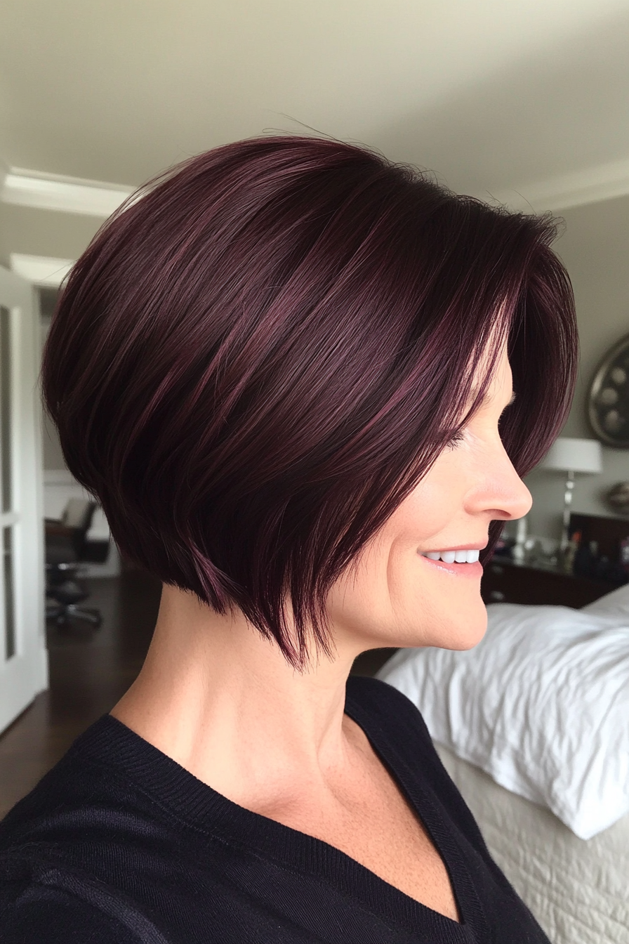 24. Sculpted Bob in Deep Burgundy (Short Hairstyles For Women Over 50 With Thick Hair) - Short Hairstyles For Women Over 50 With Thick Hair