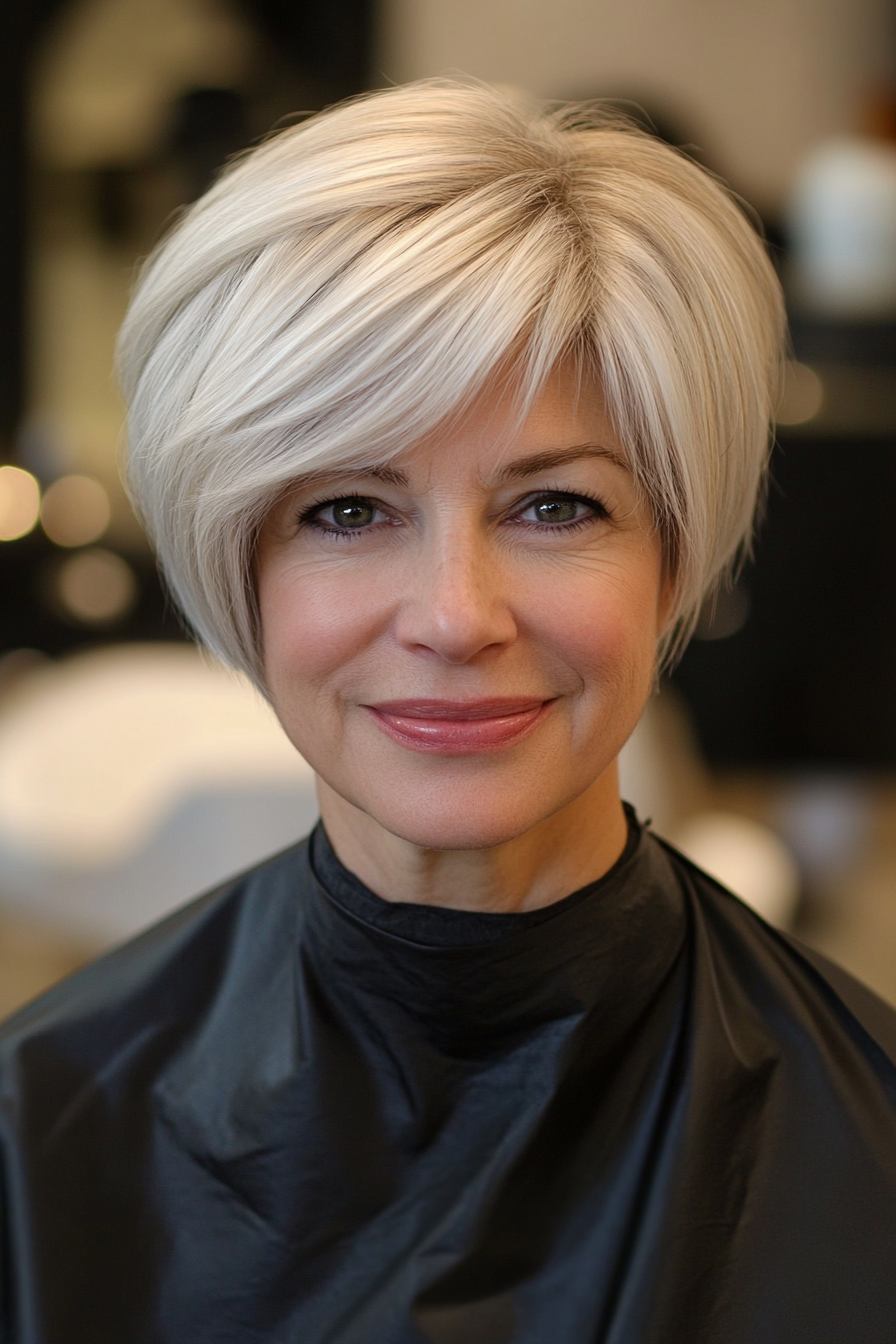 26. Short Bob with Platinum Accents (Short Hairstyles For Women Over 50 With Thick Hair) - Short Hairstyles For Women Over 50 With Thick Hair