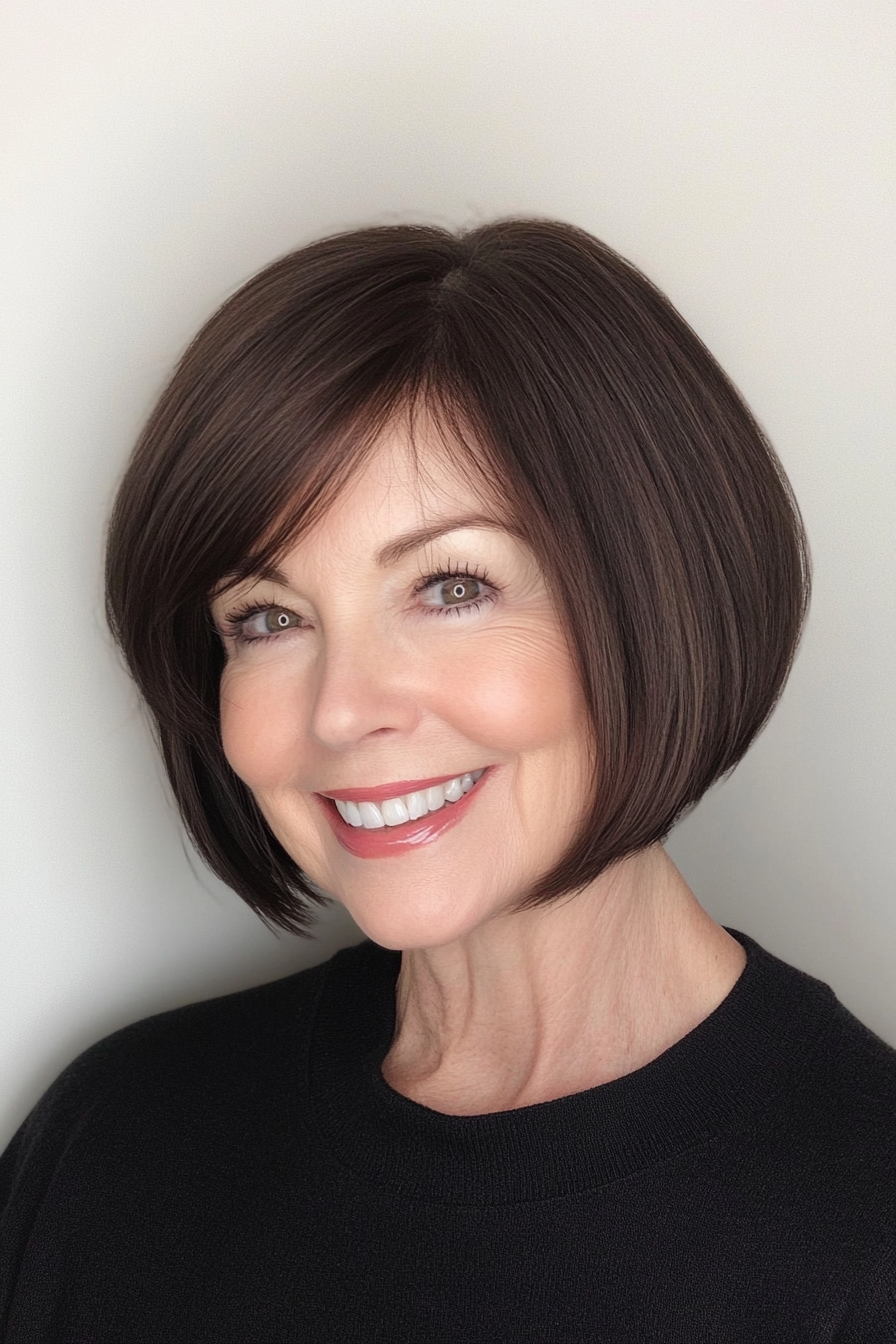 1. Classic Chin-Length Bob in Dark Brown (Short Bob Haircuts For Older Women) - Short Bob Haircuts For Older Women