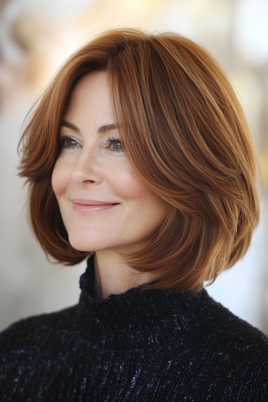 2. Layered Bob in Warm Chestnut (Short Bob Haircuts For Older Women) - Short Bob Haircuts For Older Women