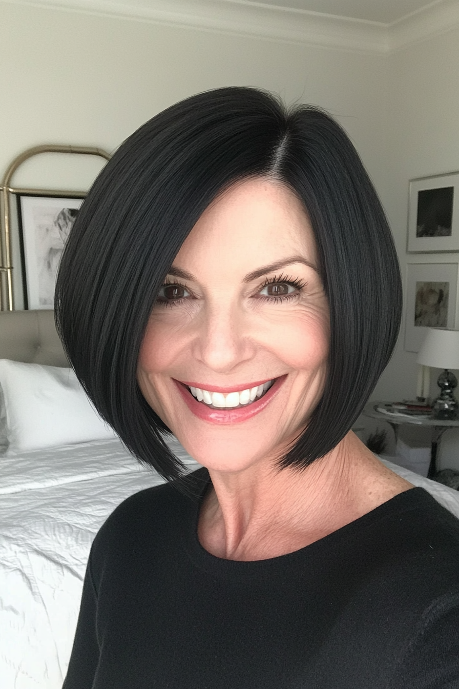 4. Tapered Bob in Deep Black (Short Bob Haircuts For Older Women) - Short Bob Haircuts For Older Women