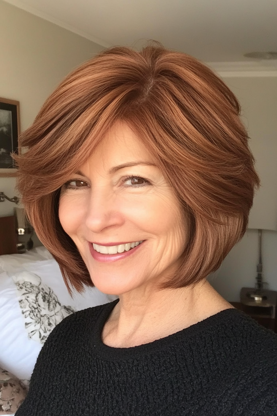 6. Soft Stacked Bob in Medium Auburn (Short Bob Haircuts For Older Women) - Short Bob Haircuts For Older Women