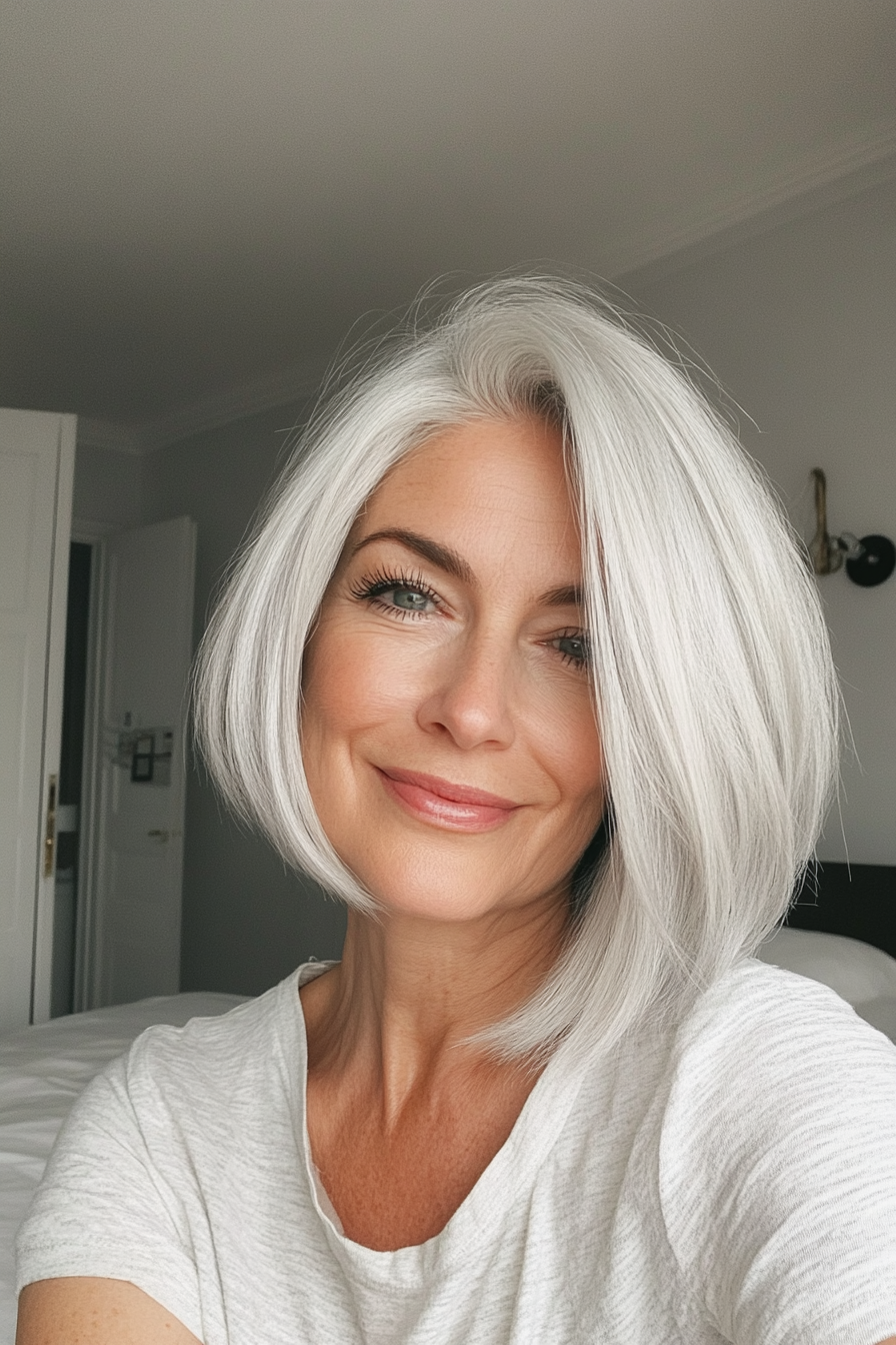 13. Rounded Bob in Silver White (Short Bob Haircuts For Older Women) - Short Bob Haircuts For Older Women