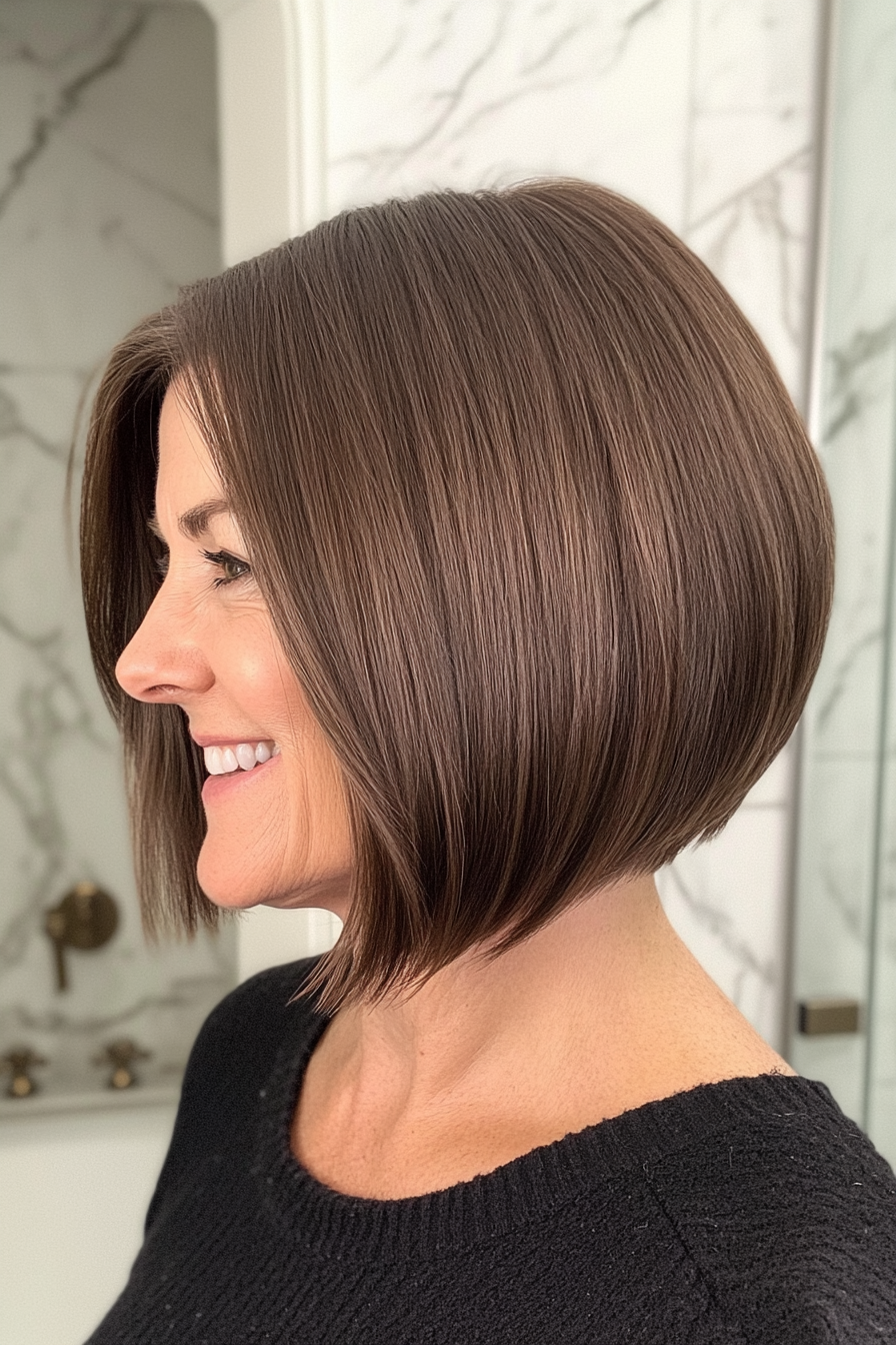 14. Angled Bob in Warm Espresso Brown (Short Bob Haircuts For Older Women) - Short Bob Haircuts For Older Women
