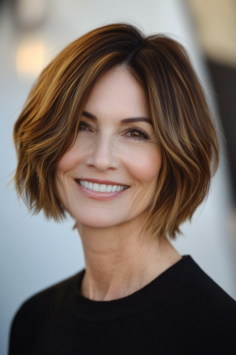 19. Choppy Bob in Medium Golden Brown (Short Bob Haircuts For Older Women) - Short Bob Haircuts For Older Women