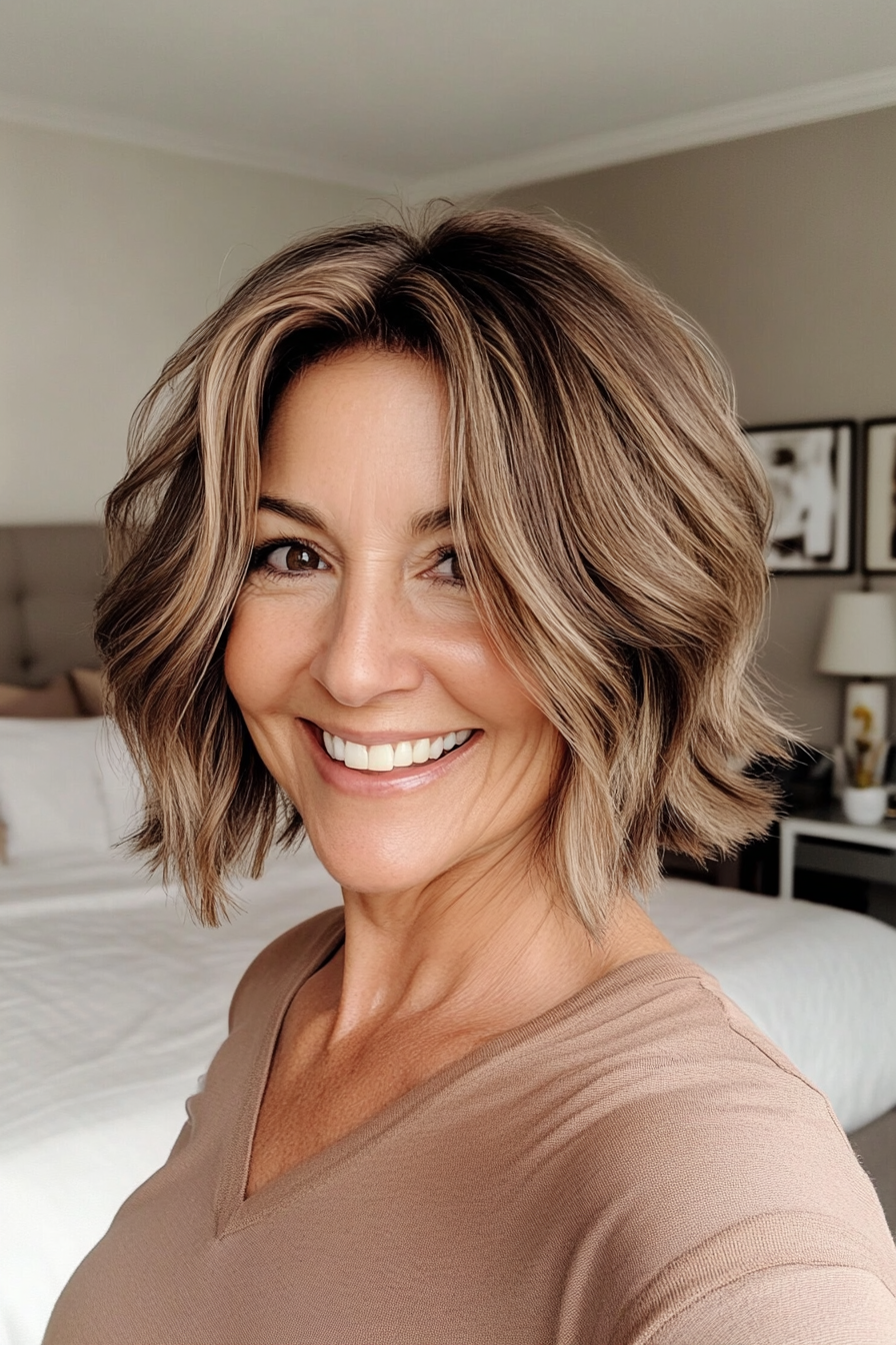 21. Tousled Bob in Soft Mocha Brown (Short Bob Haircuts For Older Women) - Short Bob Haircuts For Older Women