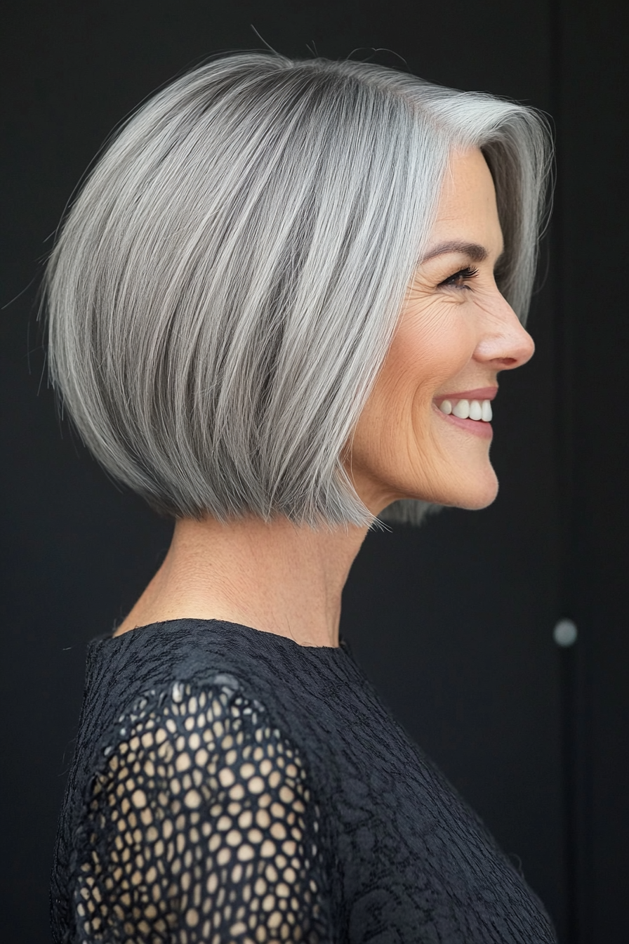 22. Wedge Bob in Steel Gray (Short Bob Haircuts For Older Women) - Short Bob Haircuts For Older Women