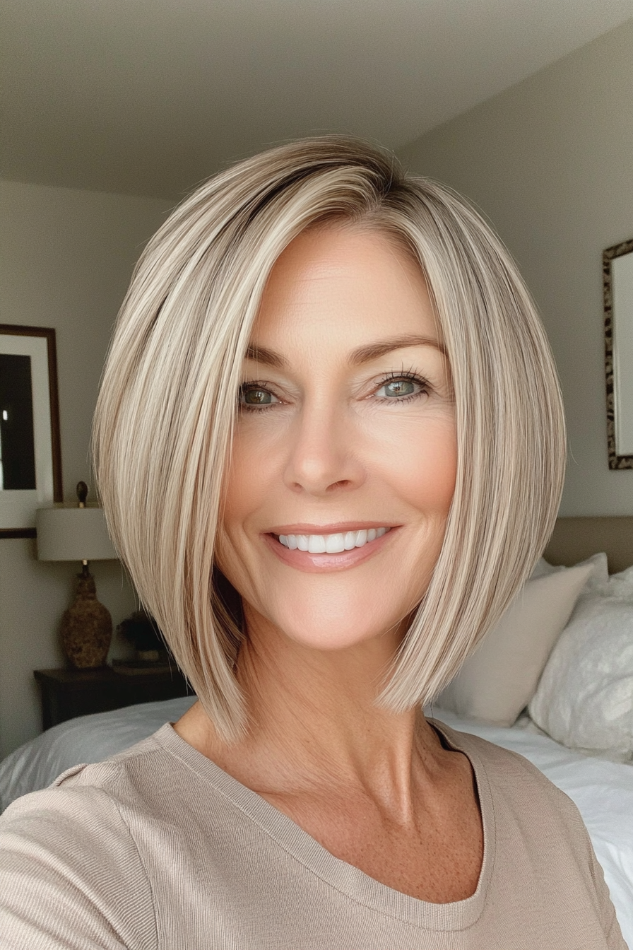 23. Longer Bob (Lob) in Sandy Blonde (Short Bob Haircuts For Older Women) - Short Bob Haircuts For Older Women