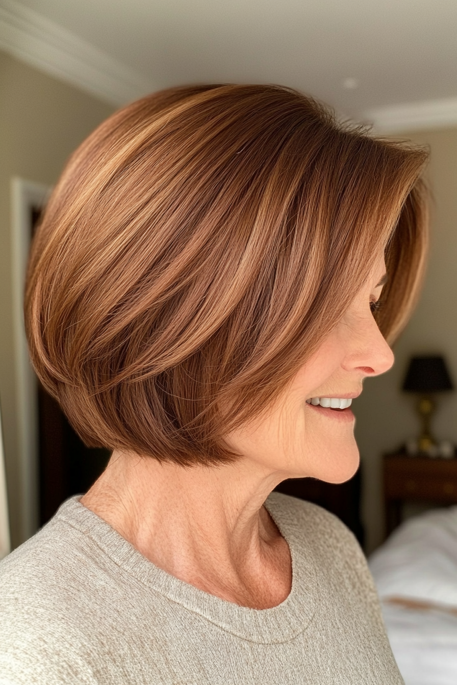 26. Face-Framing Bob in Warm Honey Brown (Short Bob Haircuts For Older Women) - Short Bob Haircuts For Older Women