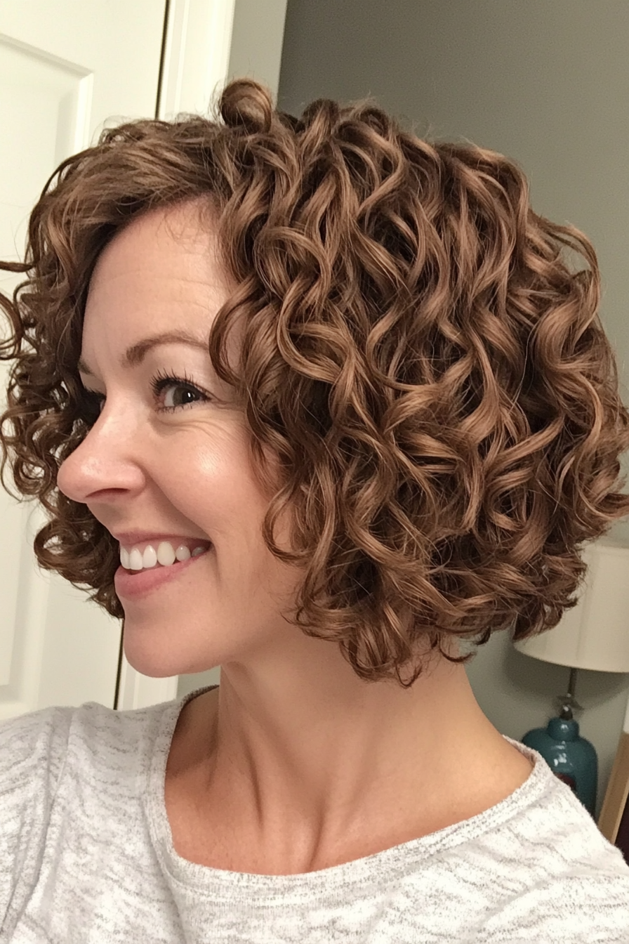 20. Curly Bob with Subtle Layers in Ash Brown (Curly Bob Hairstyles For Over 50) - Curly Bob Hairstyles For Over 50