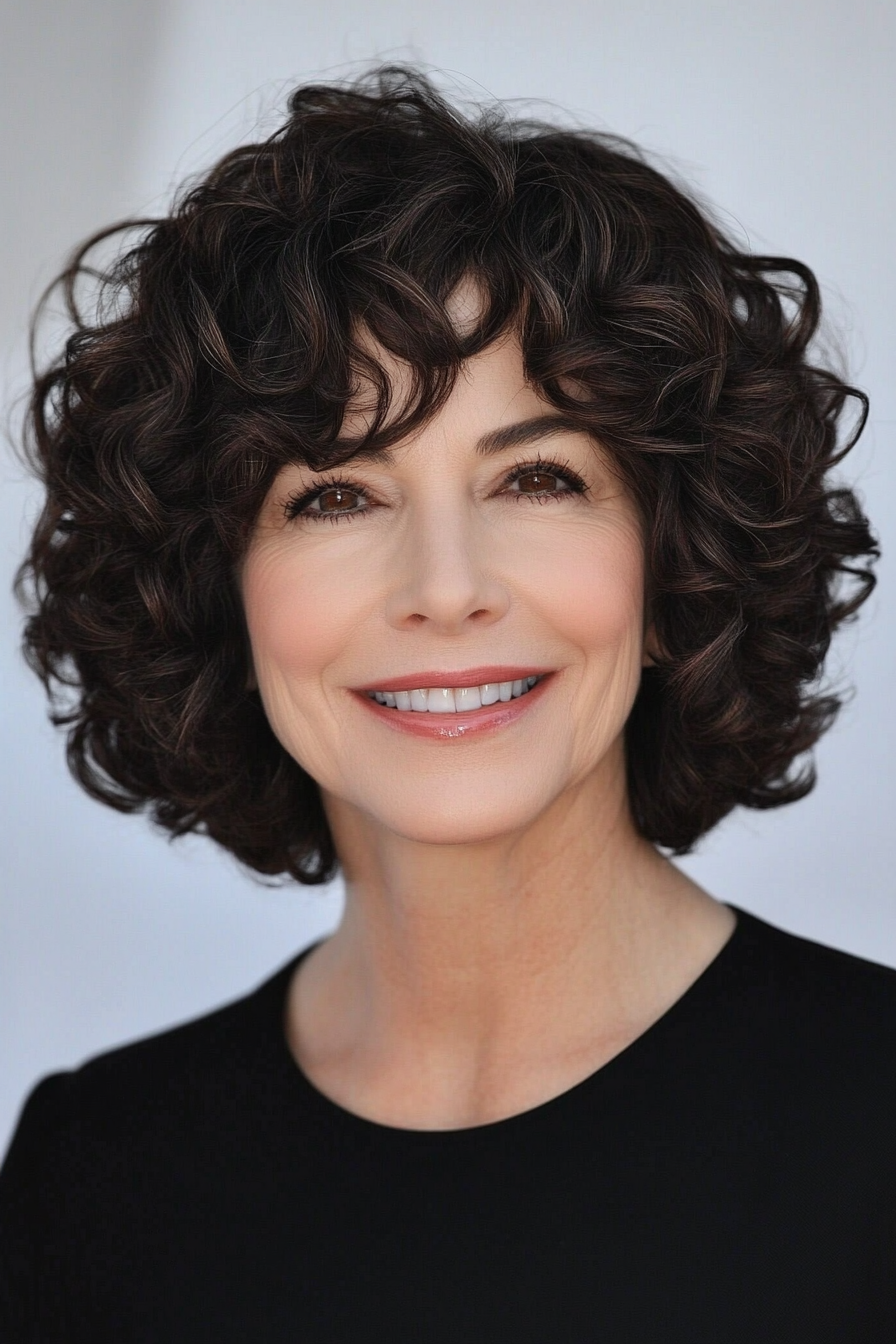 1. Classic Curly Bob in Deep Brunette (Curly Bob Hairstyles For Over 50) - Curly Bob Hairstyles For Over 50