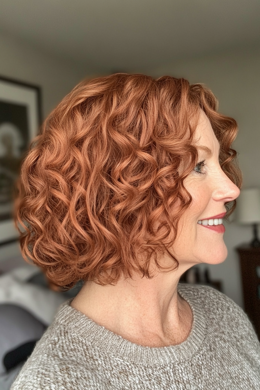 2. Layered Bob with Soft Auburn Curls (Curly Bob Hairstyles For Over 50) - Curly Bob Hairstyles For Over 50