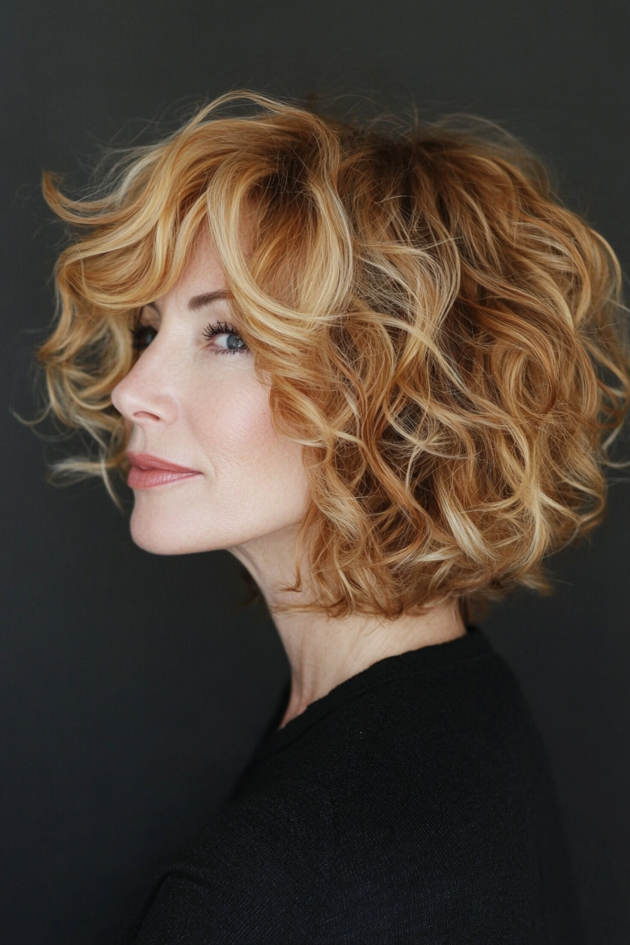 9. Voluminous Curly Bob in Honey Blonde (Curly Bob Hairstyles For Over 50) - Curly Bob Hairstyles For Over 50