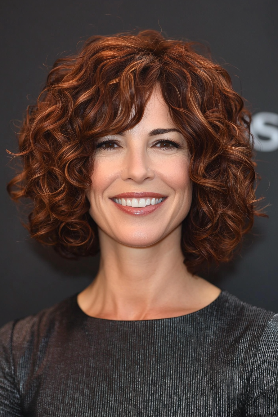 10. Curly Bob with Tapered Nape in Mahogany Brown (Curly Bob Hairstyles For Over 50) - Curly Bob Hairstyles For Over 50
