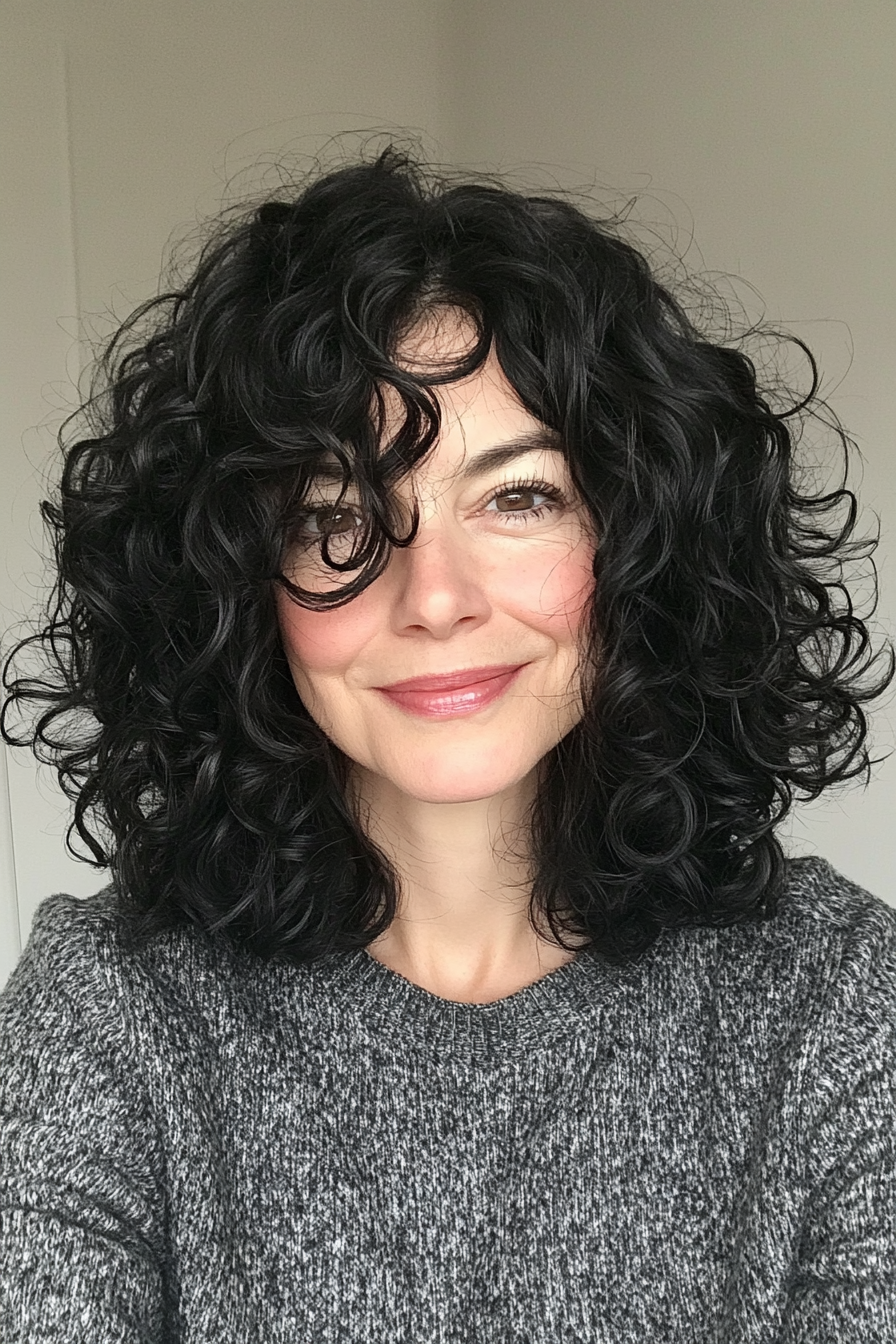 12. Curly Bob with Blunt Ends in Jet Black (Curly Bob Hairstyles For Over 50) - Curly Bob Hairstyles For Over 50