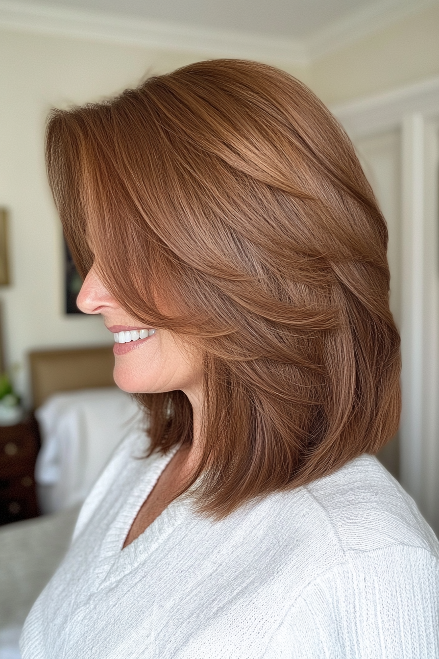 1. Soft Layered Lob in Chestnut Brown (Shoulder Length Haircuts For Women Over 50) - Shoulder Length Haircuts For Women Over 50