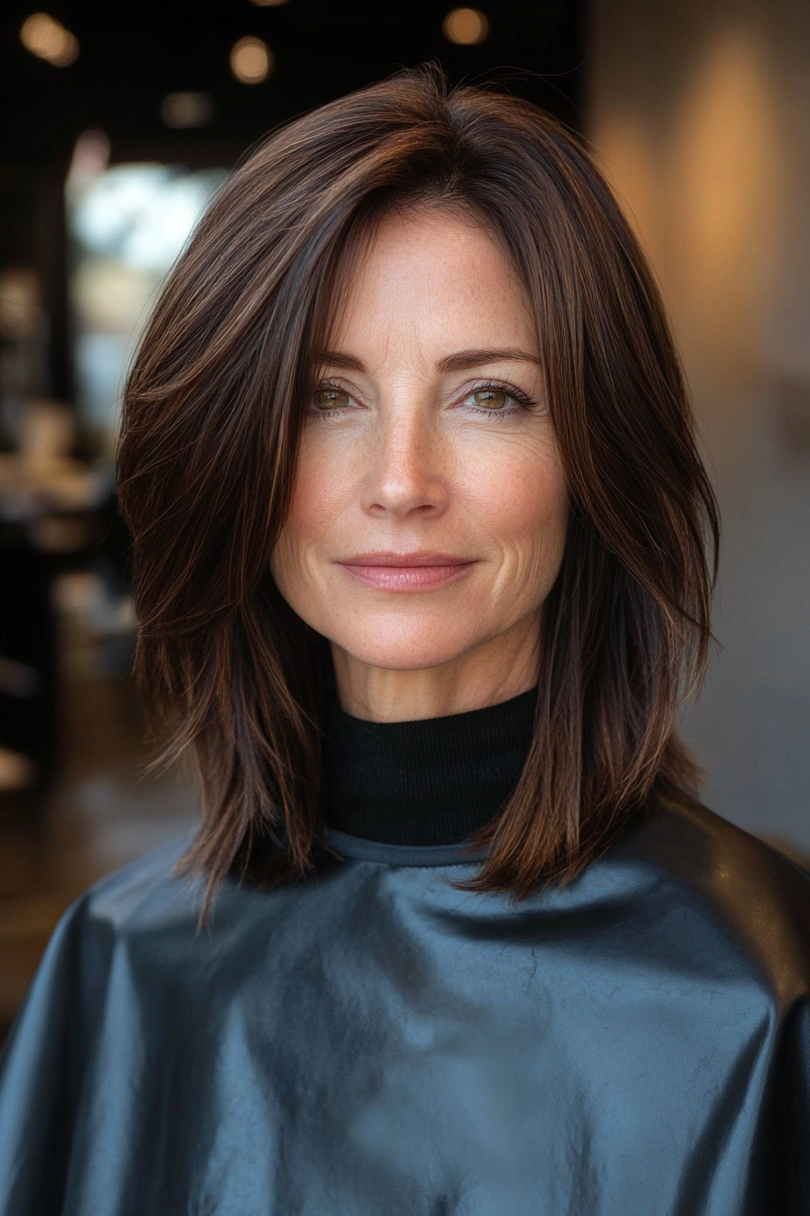 2. Classic Blunt Cut with Warm Brunette (Shoulder Length Haircuts For Women Over 50) - Shoulder Length Haircuts For Women Over 50