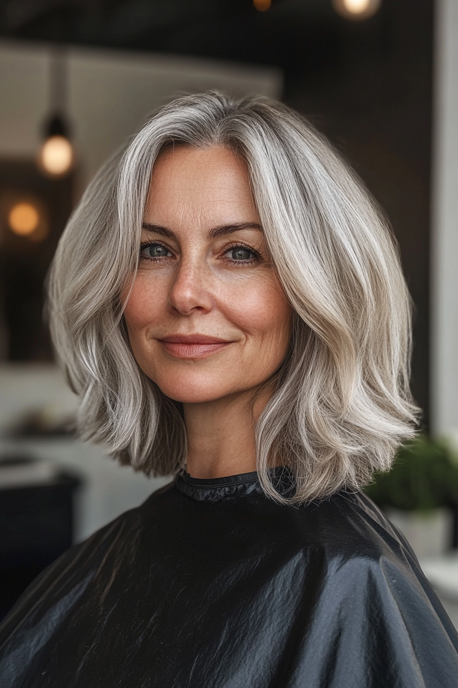 3. Textured Lob in Salt & Pepper (Shoulder Length Haircuts For Women Over 50) - Shoulder Length Haircuts For Women Over 50