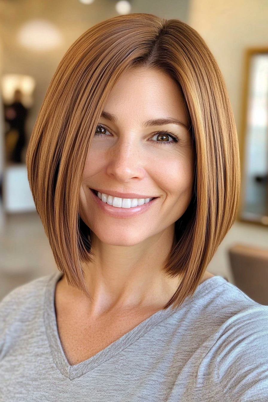 9. Shoulder-Length Bob in Caramel Brown (Shoulder Length Haircuts For Women Over 50) - Shoulder Length Haircuts For Women Over 50