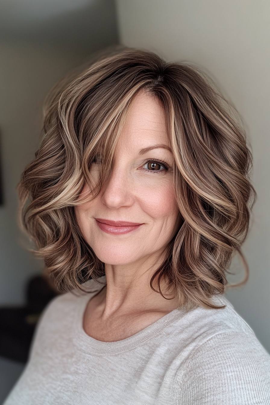 14. Curled Under Bob in Soft Mocha Brown (Shoulder Length Haircuts For Women Over 50) - Shoulder Length Haircuts For Women Over 50
