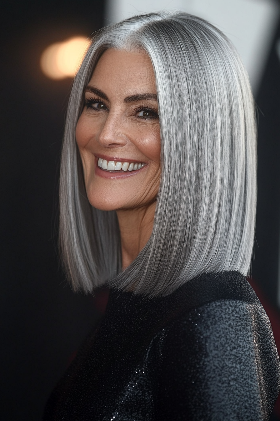 16. Sleek Mid-Length Cut in Smoky Gray (Shoulder Length Haircuts For Women Over 50) - Shoulder Length Haircuts For Women Over 50