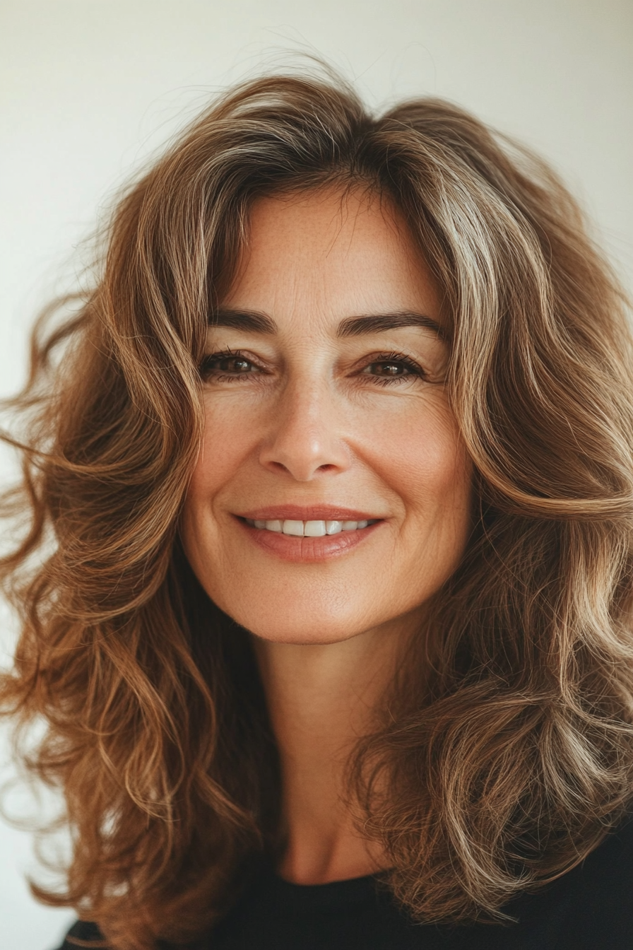 19. Loose Curls in Medium Golden Brown (Shoulder Length Haircuts For Women Over 50) - Shoulder Length Haircuts For Women Over 50