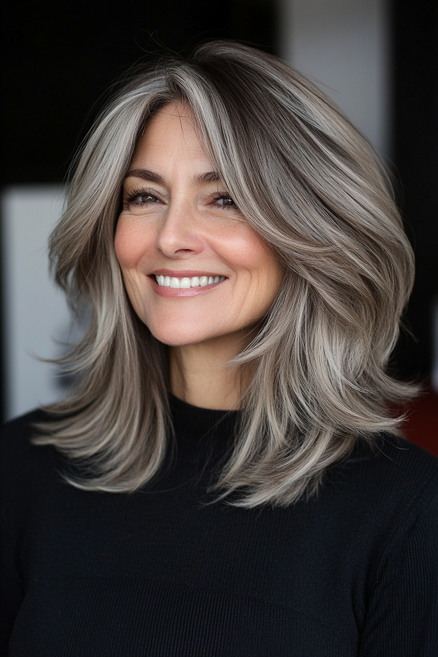 21. Choppy Layers in Cool Ash Brown (Shoulder Length Haircuts For Women Over 50) - Shoulder Length Haircuts For Women Over 50