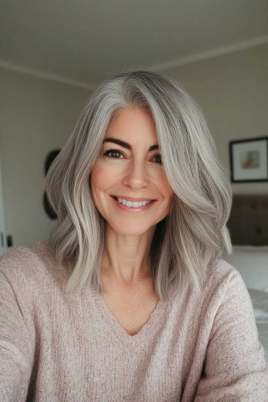 27. Blended Gray Shoulder Cut with Subtle Layers (Shoulder Length Haircuts For Women Over 50) - Shoulder Length Haircuts For Women Over 50