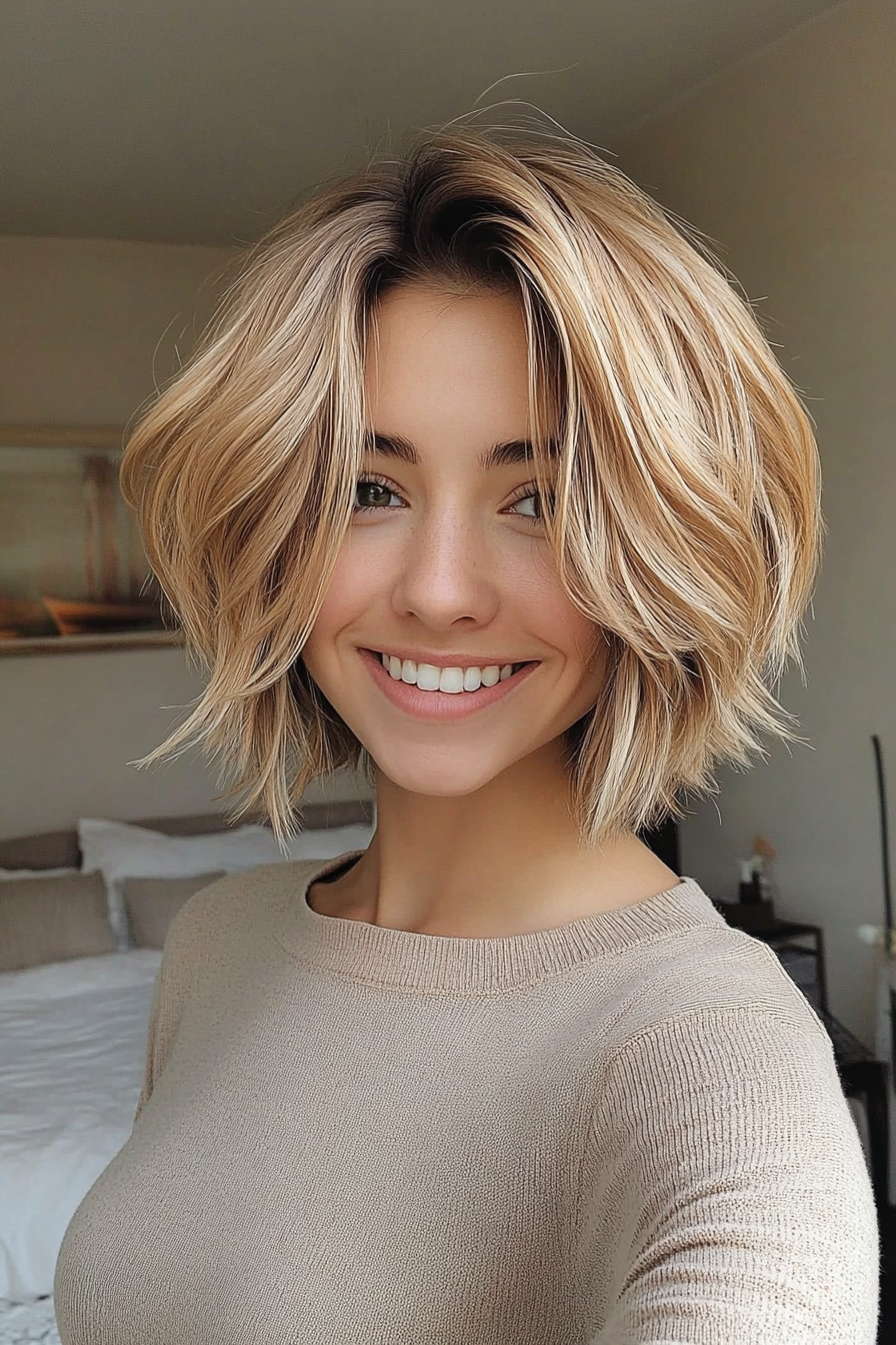 4. Textured Bob in Warm Honey Blonde (Short Hairstyles With Layers) - Short Hairstyles With Layers