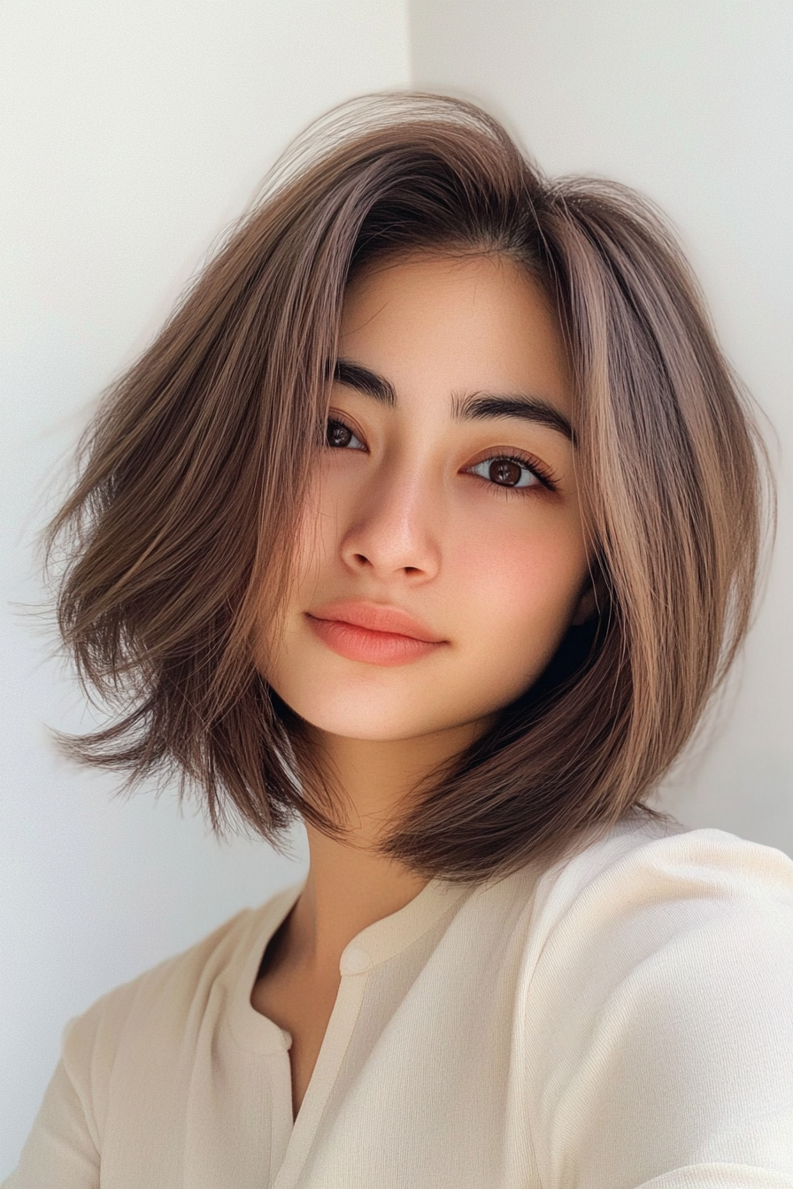 8. Wispy Layered Lob in Light Brown (Short Hairstyles With Layers) - Short Hairstyles With Layers
