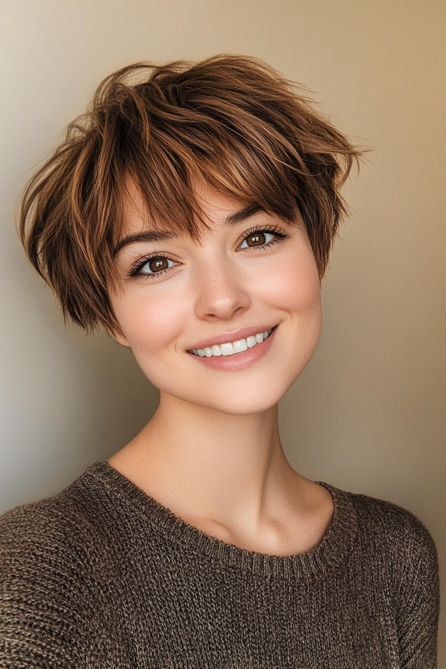 9. Choppy Pixie in Warm Caramel Brown (Short Hairstyles With Layers) - Short Hairstyles With Layers