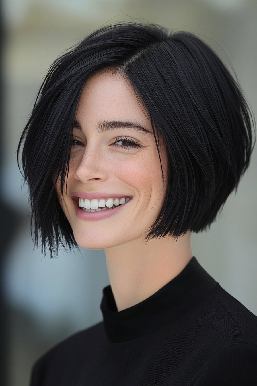 10. Razor-Cut Bob in Soft Black (Short Hairstyles With Layers) - Short Hairstyles With Layers