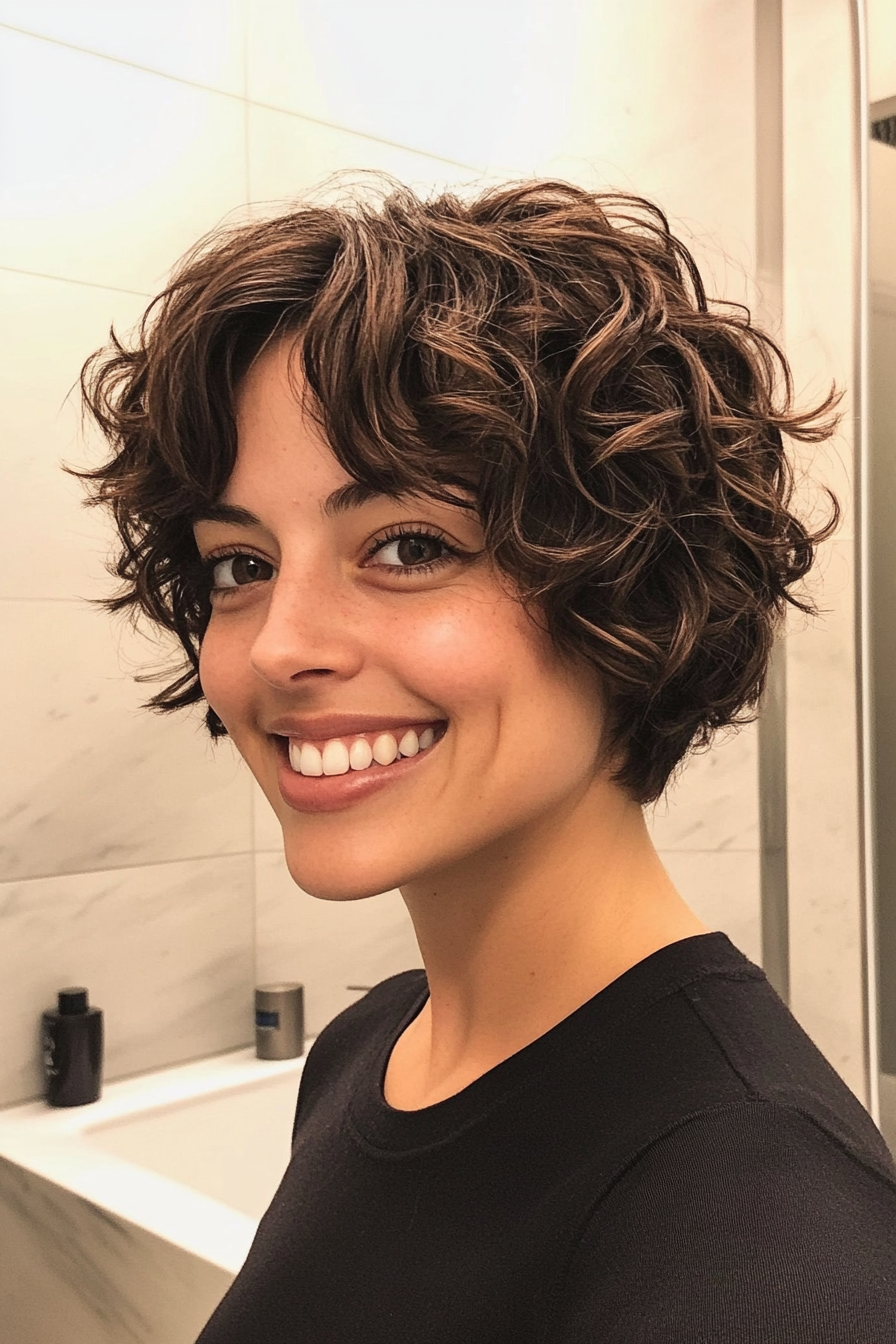15. Curly Layered Crop in Dark Chocolate Brown (Short Hairstyles With Layers) - Short Hairstyles With Layers