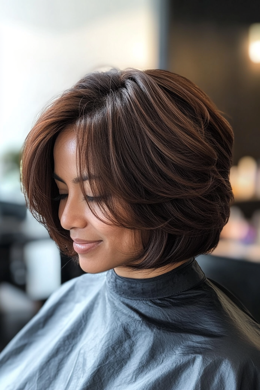 18. Classic Layered Bob in Deep Mahogany Brown (Short Hairstyles With Layers) - Short Hairstyles With Layers