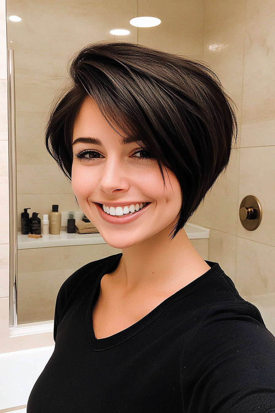 19. Edgy Asymmetrical Pixie in Espresso Black (Short Hairstyles With Layers) - Short Hairstyles With Layers
