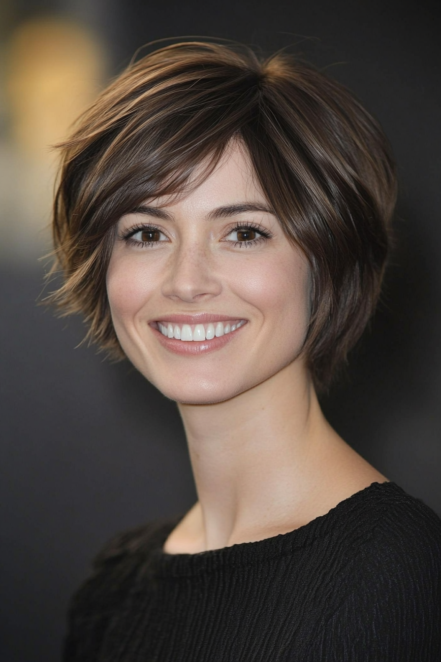 21. Short Layered Shag in Natural Brunette (Short Hairstyles With Layers) - Short Hairstyles With Layers