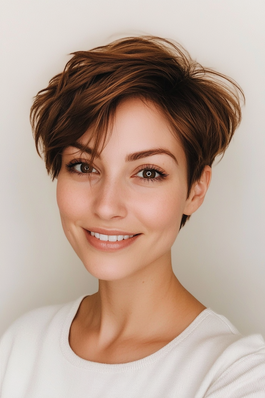 23. Piecey Pixie Cut in Soft Mocha Brown (Short Hairstyles With Layers) - Short Hairstyles With Layers