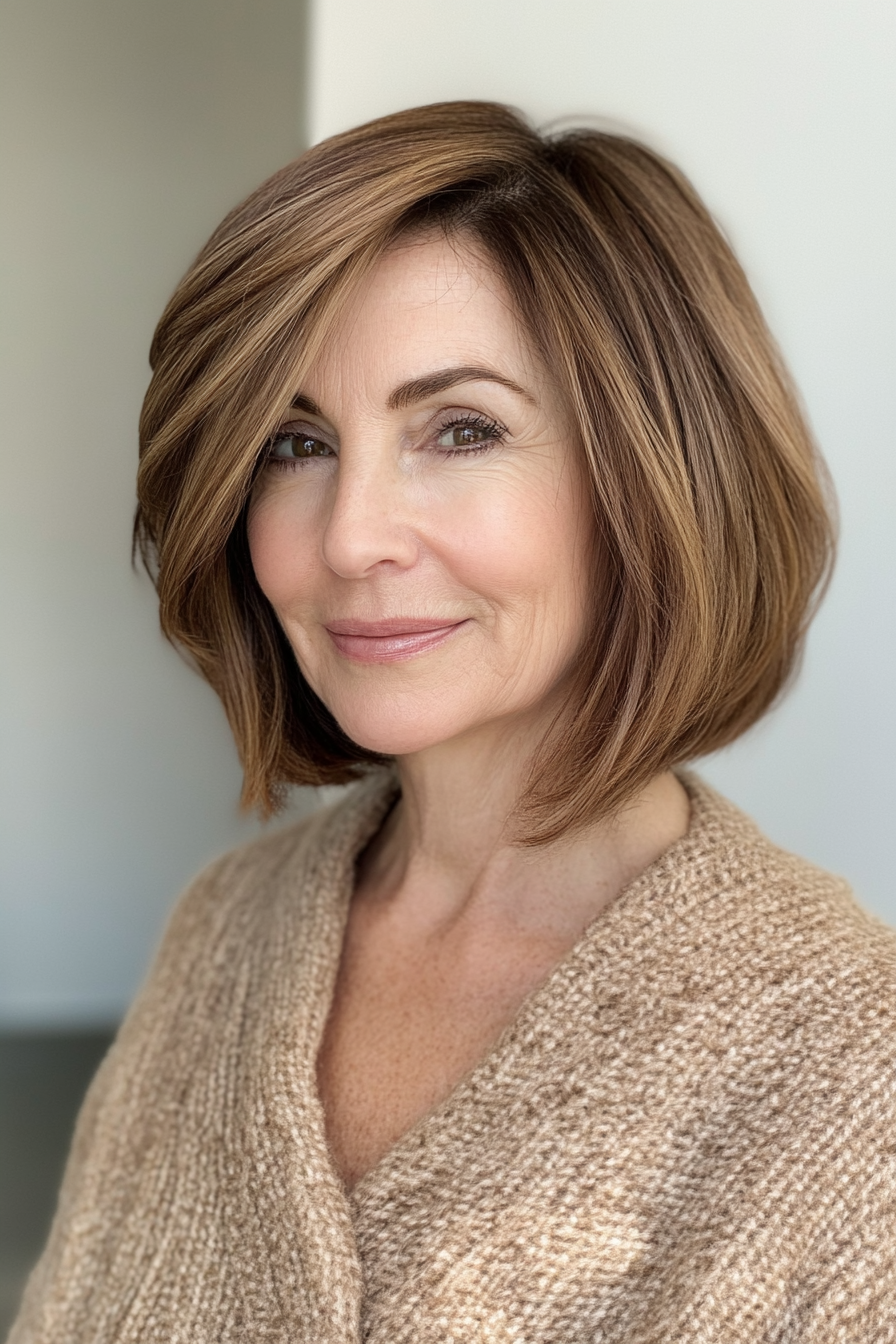 1. Soft Layered Bob in Warm Chestnut (Bob Hairstyles For Women Over 60) - Bob Hairstyles For Women Over 60