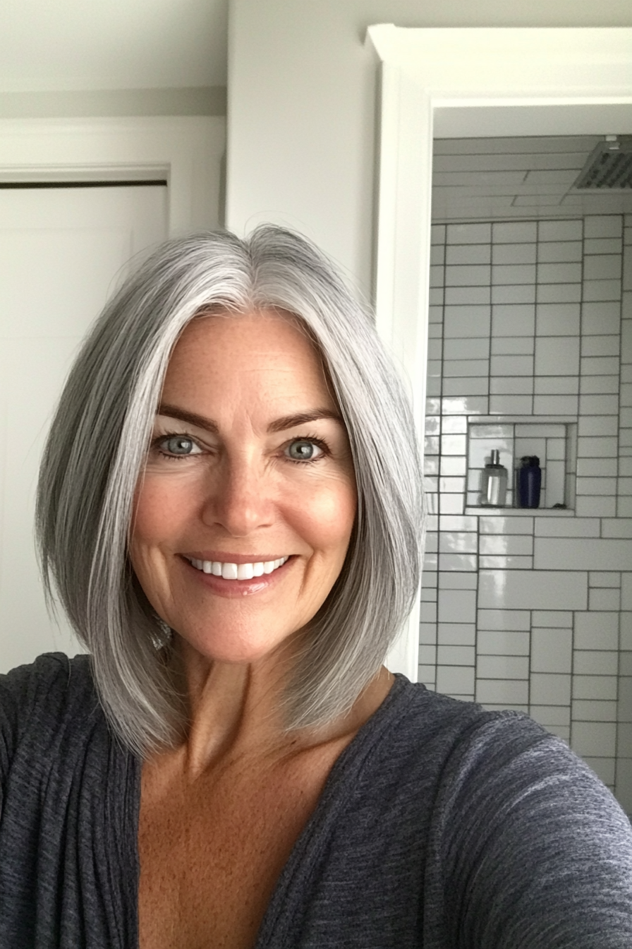 3. Feathered Bob in Silver Gray (Bob Hairstyles For Women Over 60) - Bob Hairstyles For Women Over 60