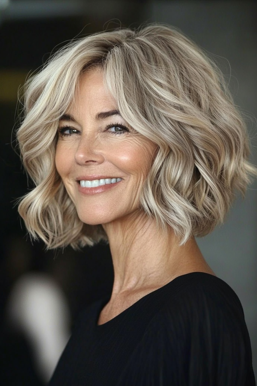4. Textured Wavy Bob in Sandy Blonde (Bob Hairstyles For Women Over 60) - Bob Hairstyles For Women Over 60