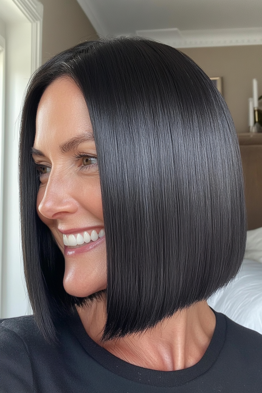 5. Blunt Bob in Jet Black (Bob Hairstyles For Women Over 60) - Bob Hairstyles For Women Over 60