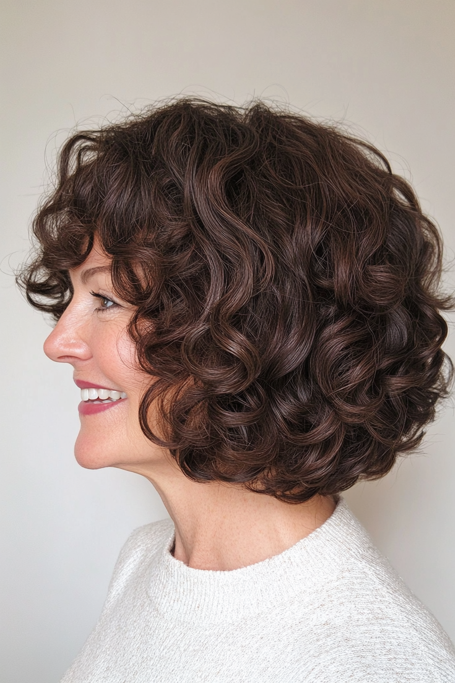 8. Curly Bob in Dark Chocolate Brown (Bob Hairstyles For Women Over 60) - Bob Hairstyles For Women Over 60