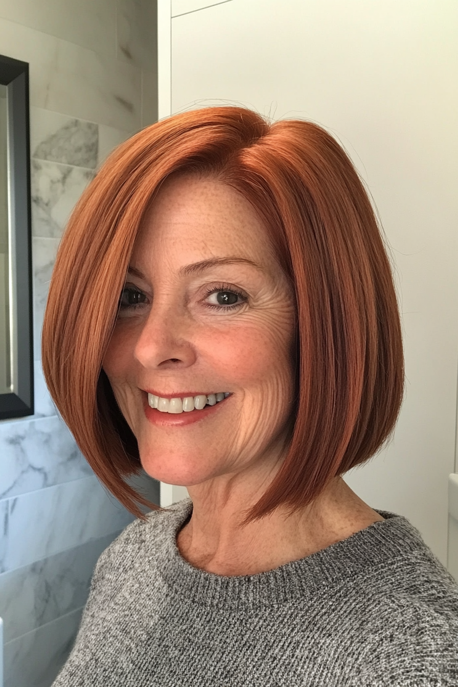 10. Chin-Length Bob in Warm Auburn (Bob Hairstyles For Women Over 60) - Bob Hairstyles For Women Over 60