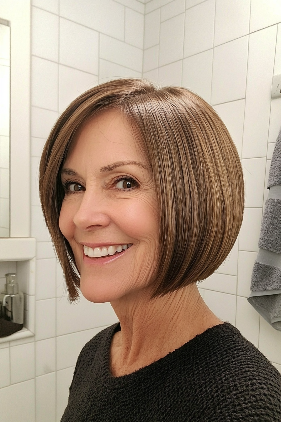 16. Rounded Bob in Honey Brown (Bob Hairstyles For Women Over 60) - Bob Hairstyles For Women Over 60
