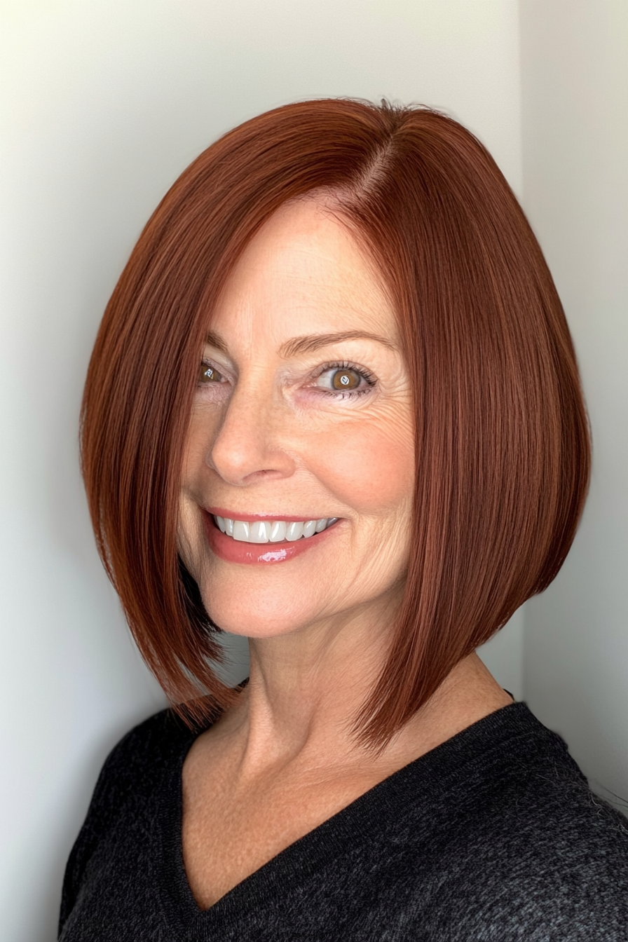 17. Collarbone-Length Bob in Deep Mahogany (Bob Hairstyles For Women Over 60) - Bob Hairstyles For Women Over 60