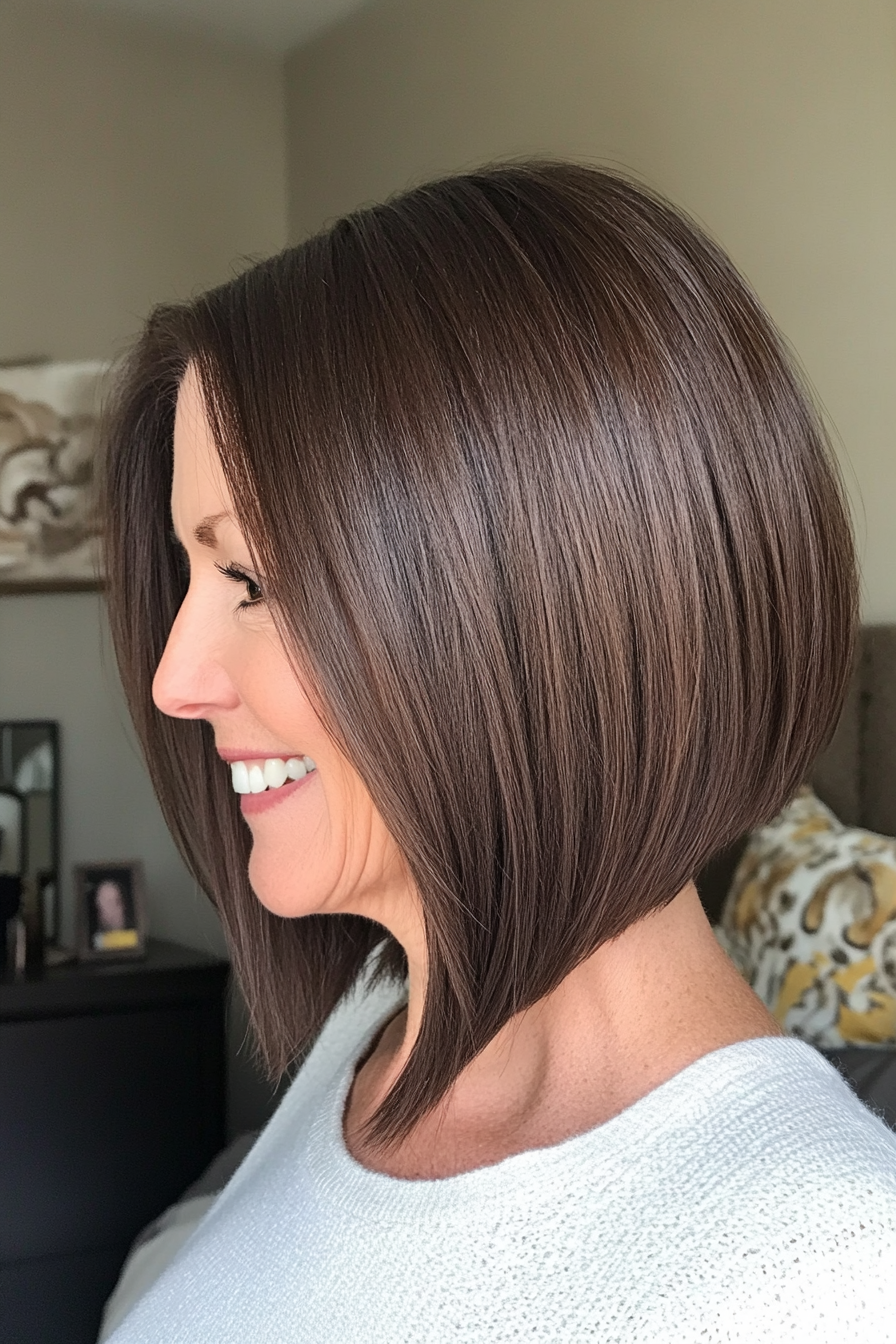 19. Sleek Angled Bob in Cool Espresso Brown (Bob Hairstyles For Women Over 60) - Bob Hairstyles For Women Over 60