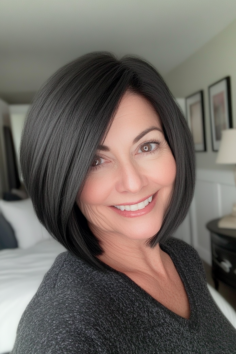 22. Modern Graduated Bob in Classic Black (Bob Hairstyles For Women Over 60) - Bob Hairstyles For Women Over 60