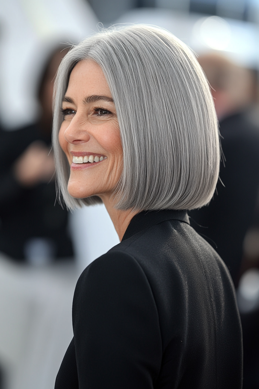 24. Minimalist Blunt Bob in Platinum Gray (Bob Hairstyles For Women Over 60) - Bob Hairstyles For Women Over 60