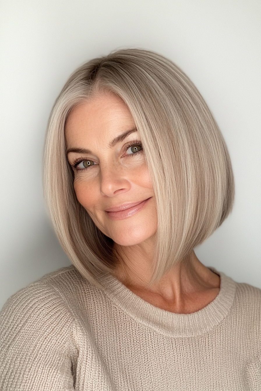 26. Softly Tapered Bob in Beige Blonde (Bob Hairstyles For Women Over 60) - Bob Hairstyles For Women Over 60