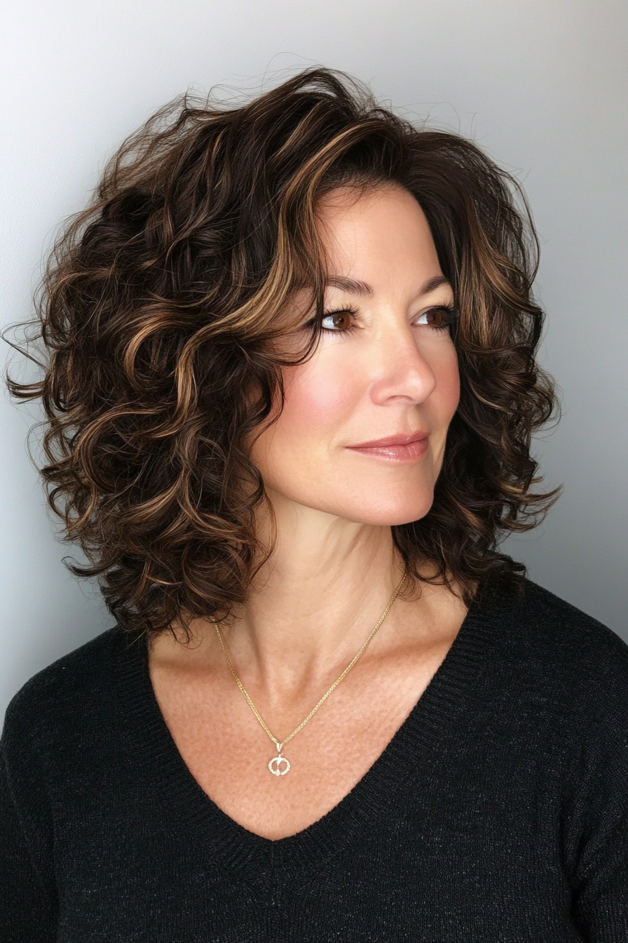 1. Soft Layered Curly Bob in Dark Chocolate (Curly Hairstyles For Women Over 40) - Curly Hairstyles For Women Over 40